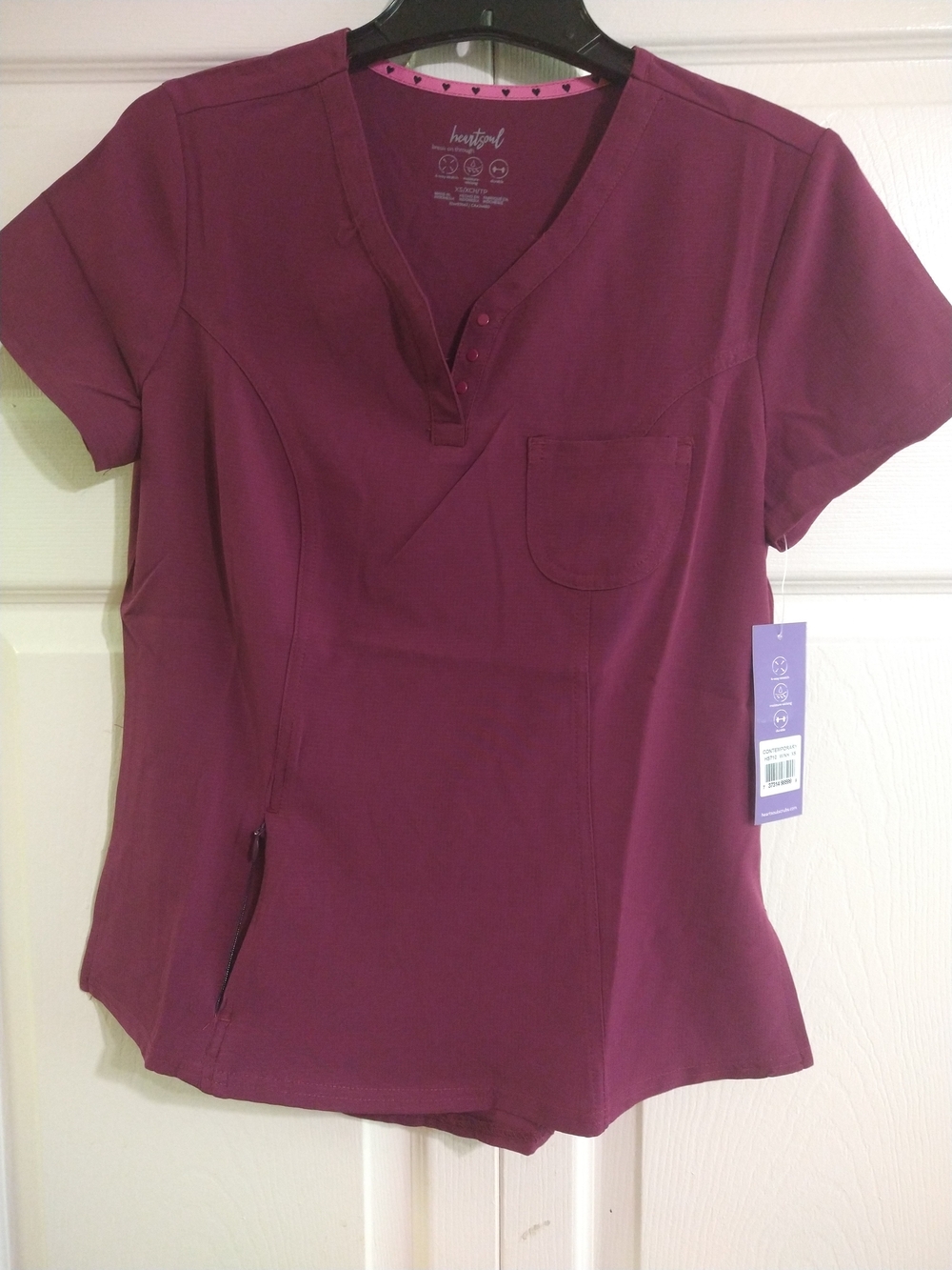 HeartSoul Women's Plum V-Neck Short Sleeve Scrub Top Color Burgundy.